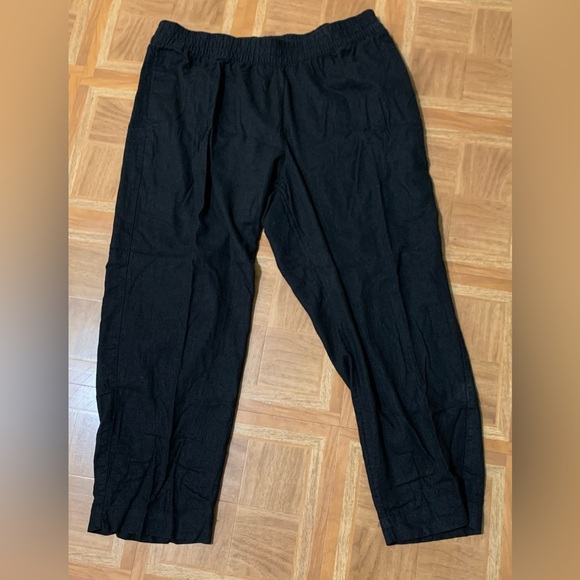 Old Navy Linen Blend High Rise Wide Leg Pants Black XL Pull On Pocket Coastal - Picture 1 of 10